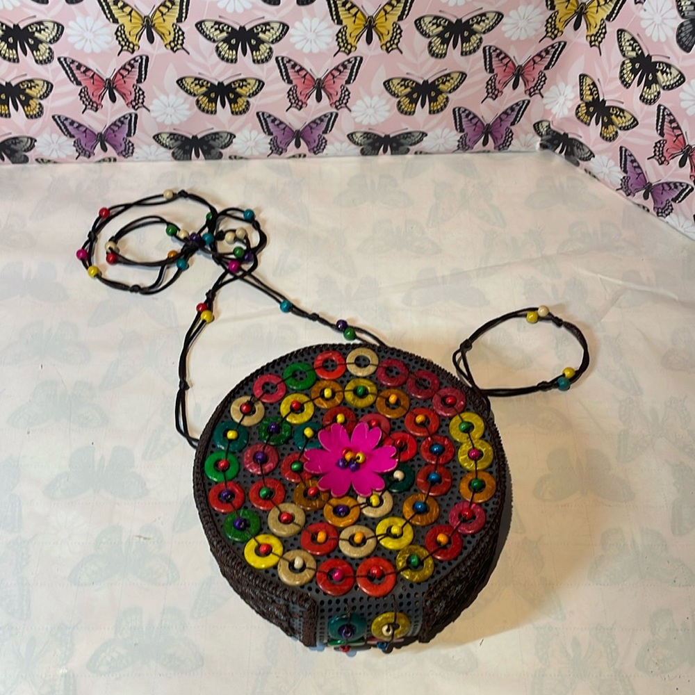 ⚡️5/$25-Women’s 🌴🥥 coconut shell round woven beach purse